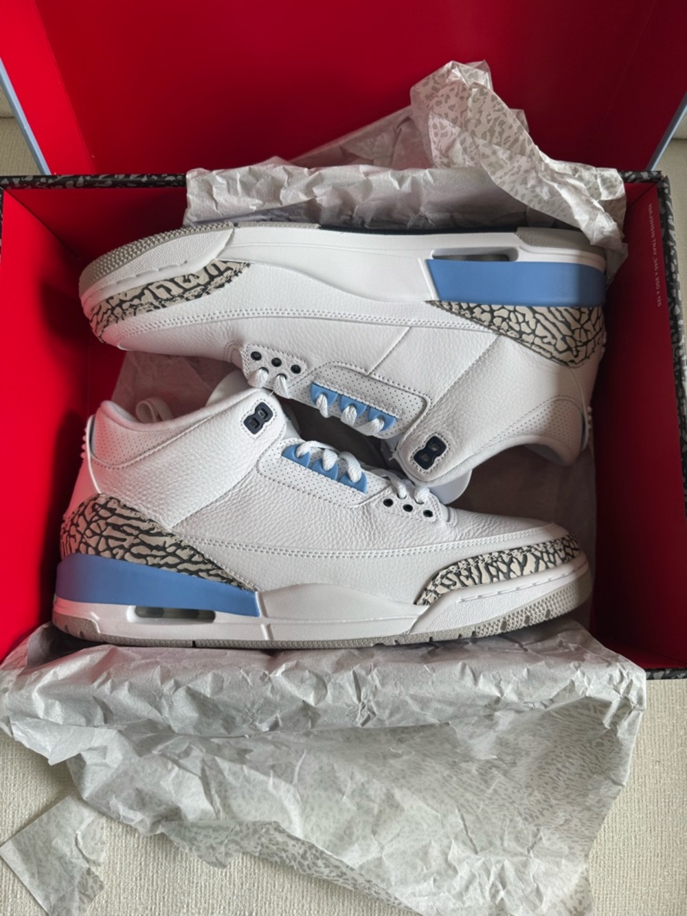 Jordan Men’s UNC 3 - White and Light Blue Sneakers - Lowest available $425
